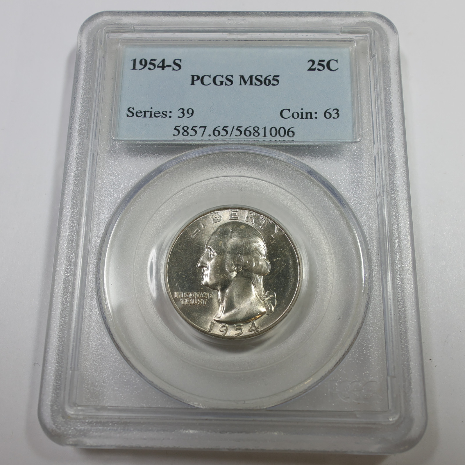 1954 S PCGS MS65 - Silver Washington Quarter 25c US Coin #59289A