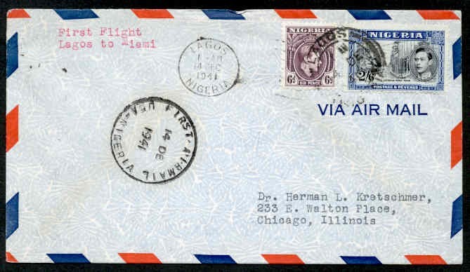 NIGERIA 1941 LAGOS/MIAMI FFC