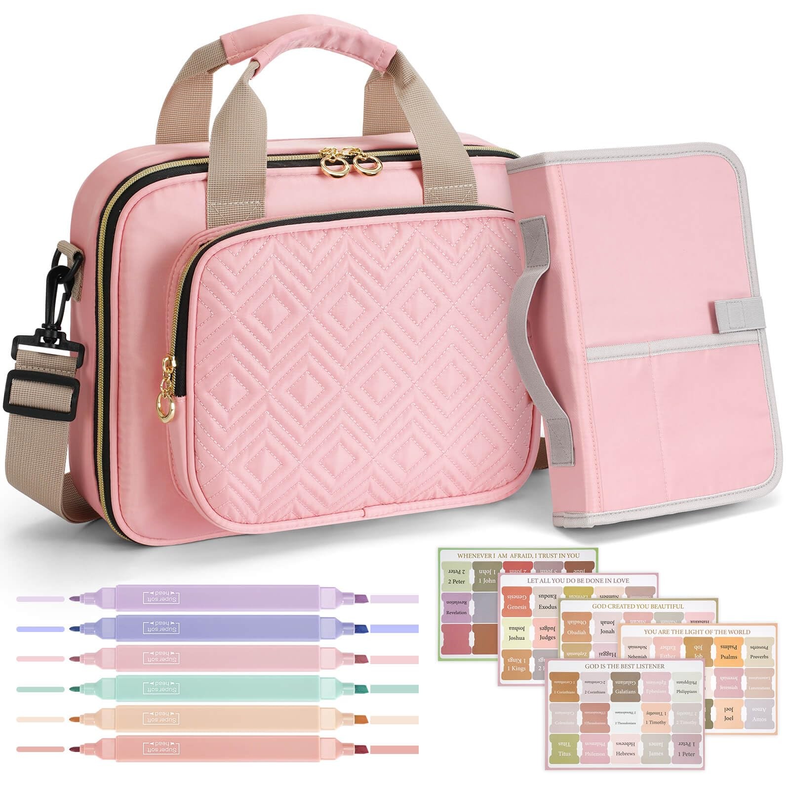 Bible Cover Case for Women with No Bleed Highlighters Pens and Bible Tabs, La...