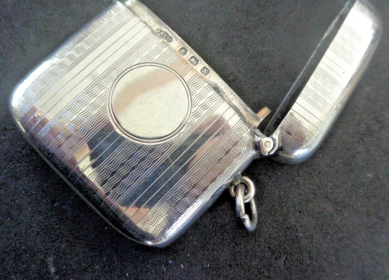 Art Deco Sterling Silver Vesta / Match Safe h/m Birmingham 1922 Joseph Gloster