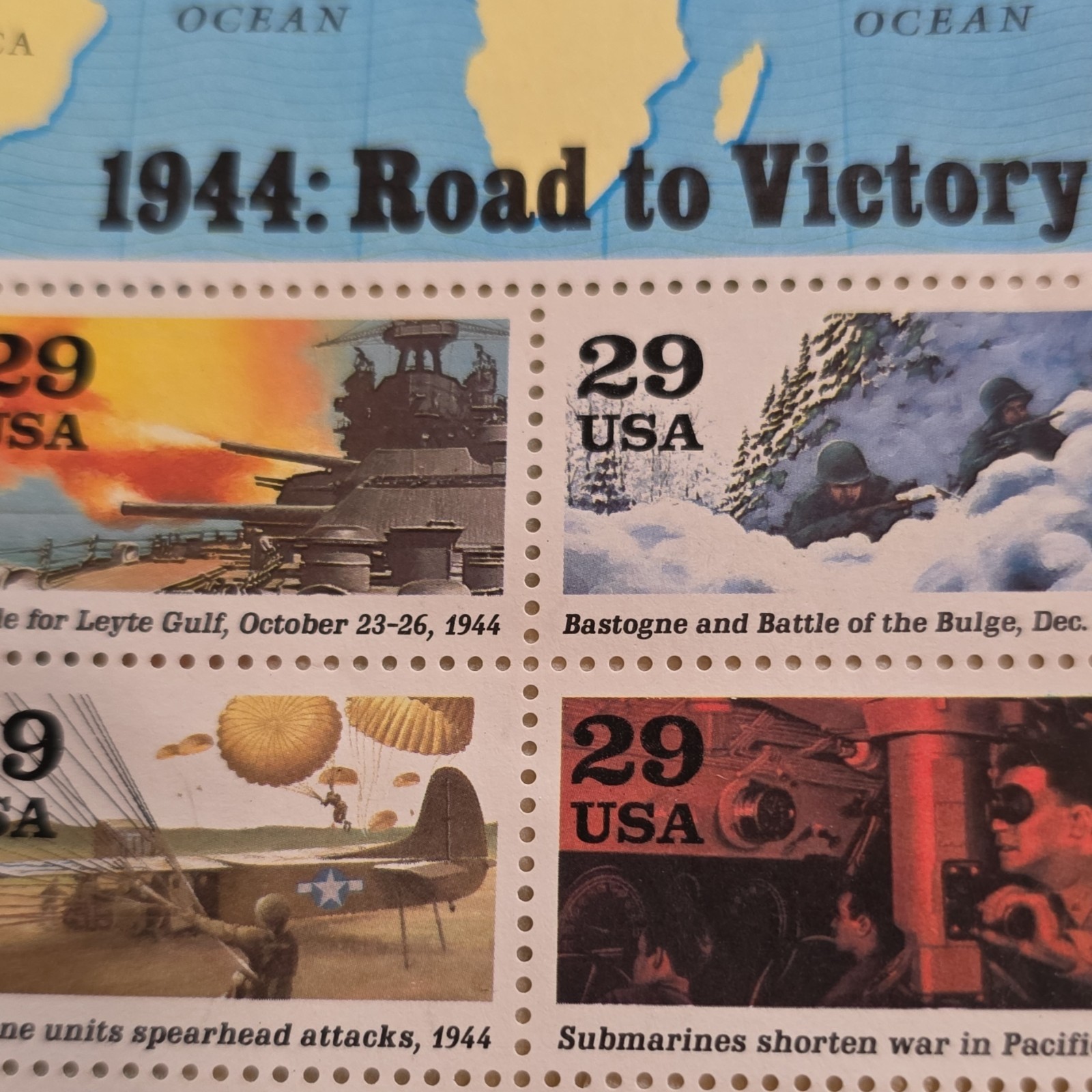 Road to Victory 1944 WWII 29 Cent USA Stamp Sheet Mint Never Hinged