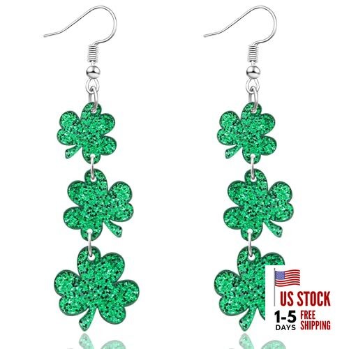 Acrylic Green Shamrock Dangle Earrings for Women,St Patricks Day Accessories B