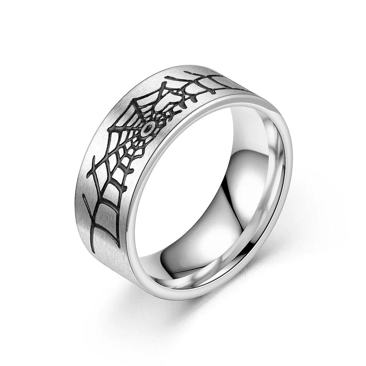 Spider Web Ring Silver Band Goth Punk Biker Jewelry Men's Women's Wide 8mm Ring