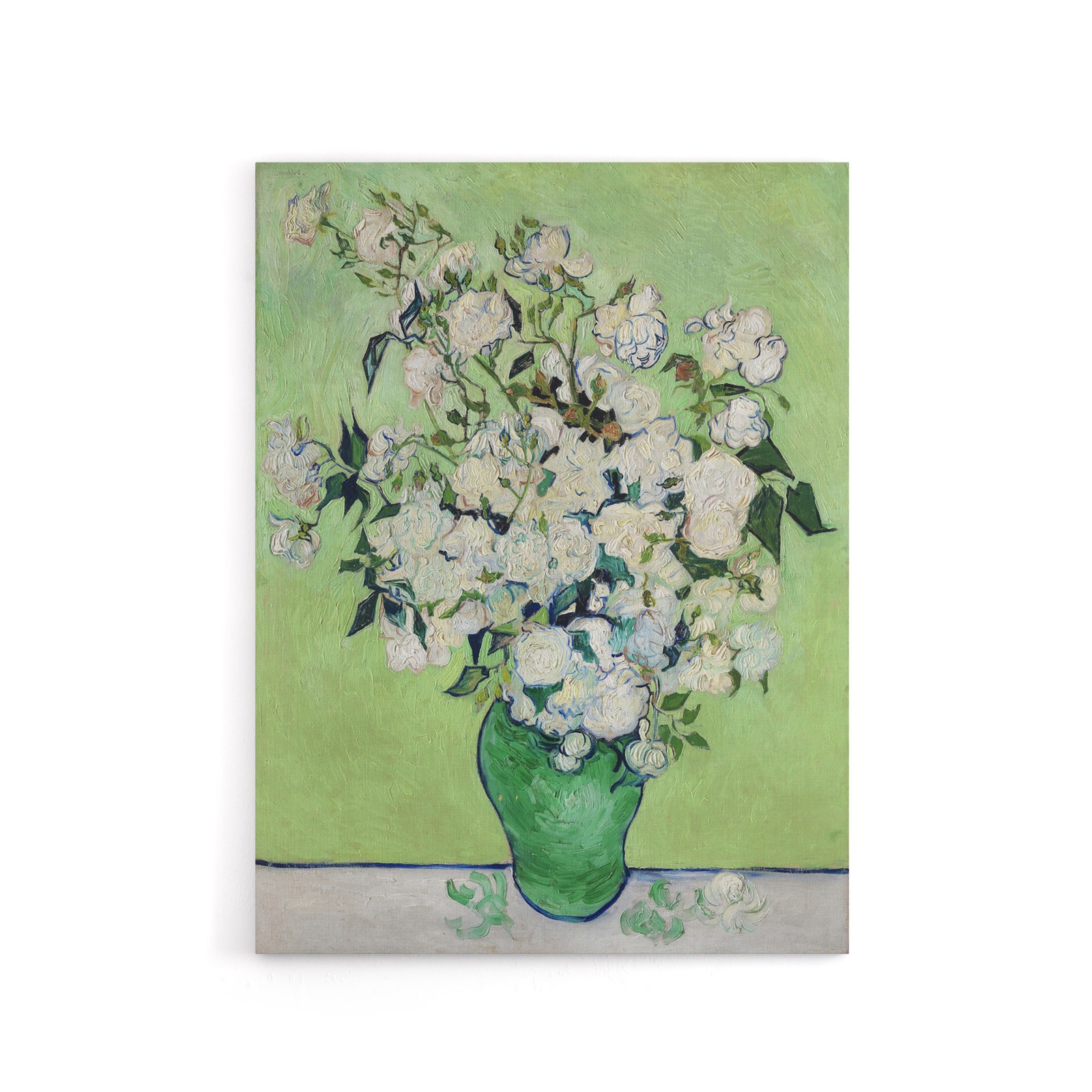 White Roses In Green Vase Van Gogh Vintage Canvas Wall Art Print