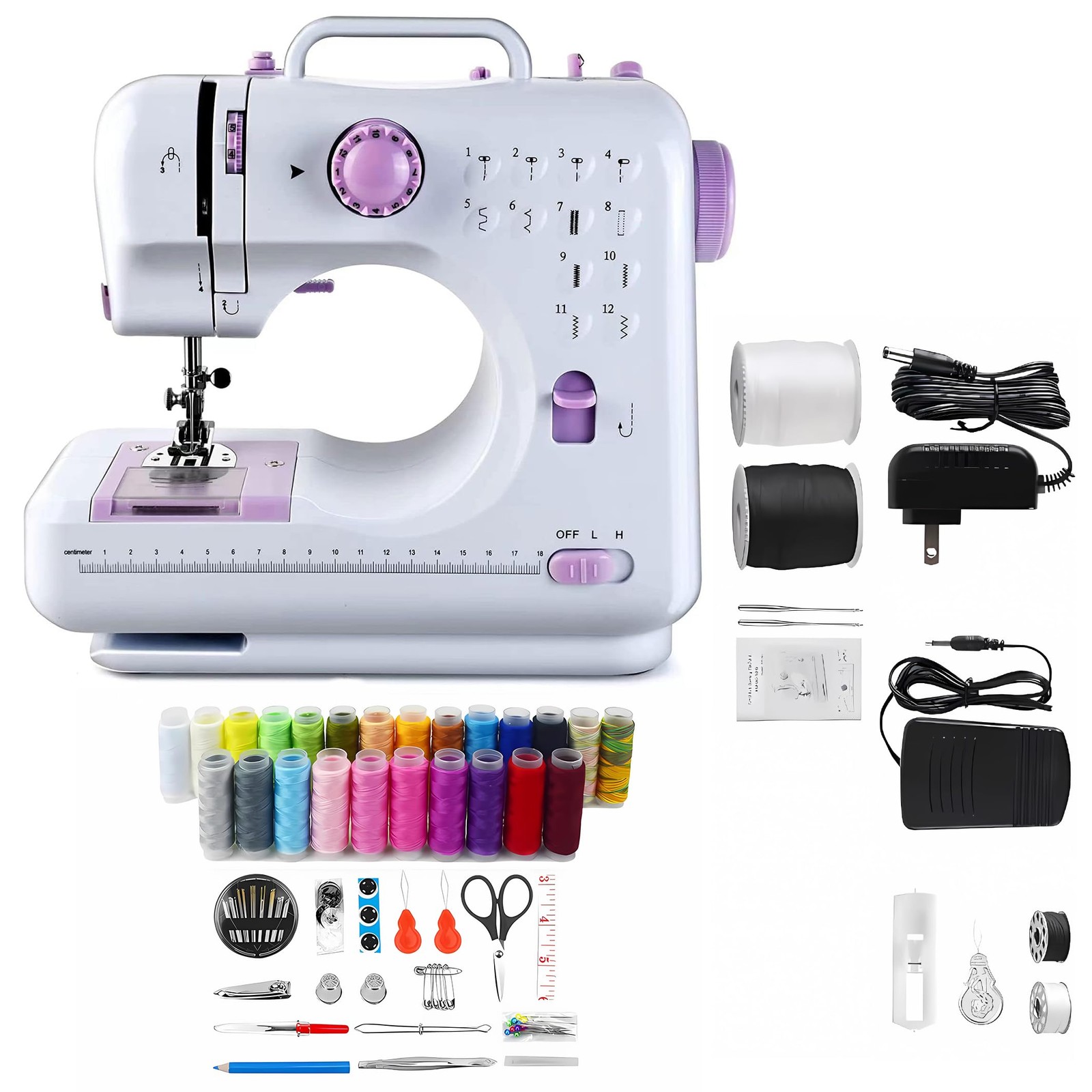 Mini Portable Electric Sewing Machine Beginner 12 Stitch Dual Speed