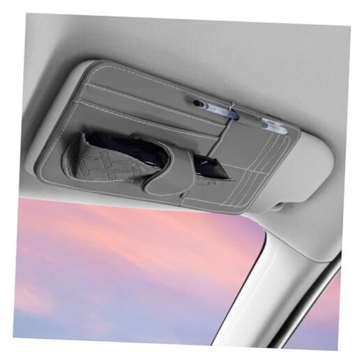 Car Sun Visor Organizer, Vehicle Sunglasses Holder, Automotive Storage Grey
