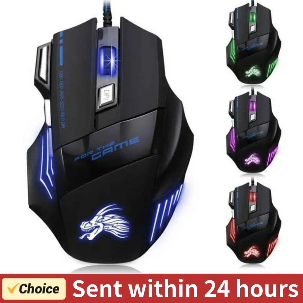 USB Wired Gaming Mouse 7 Button Backlit Ergonomic Mice 5500 DPI Backlight Adjust