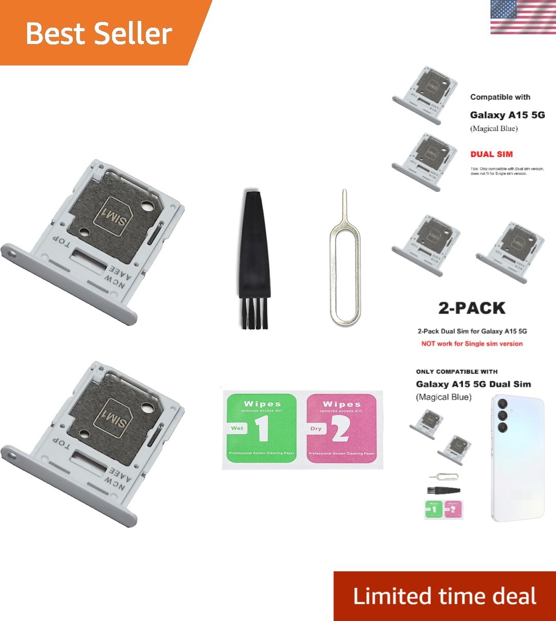 Quality Dual SIM Card Tray Replacement, 2 PCS for Galaxy A15 5G
