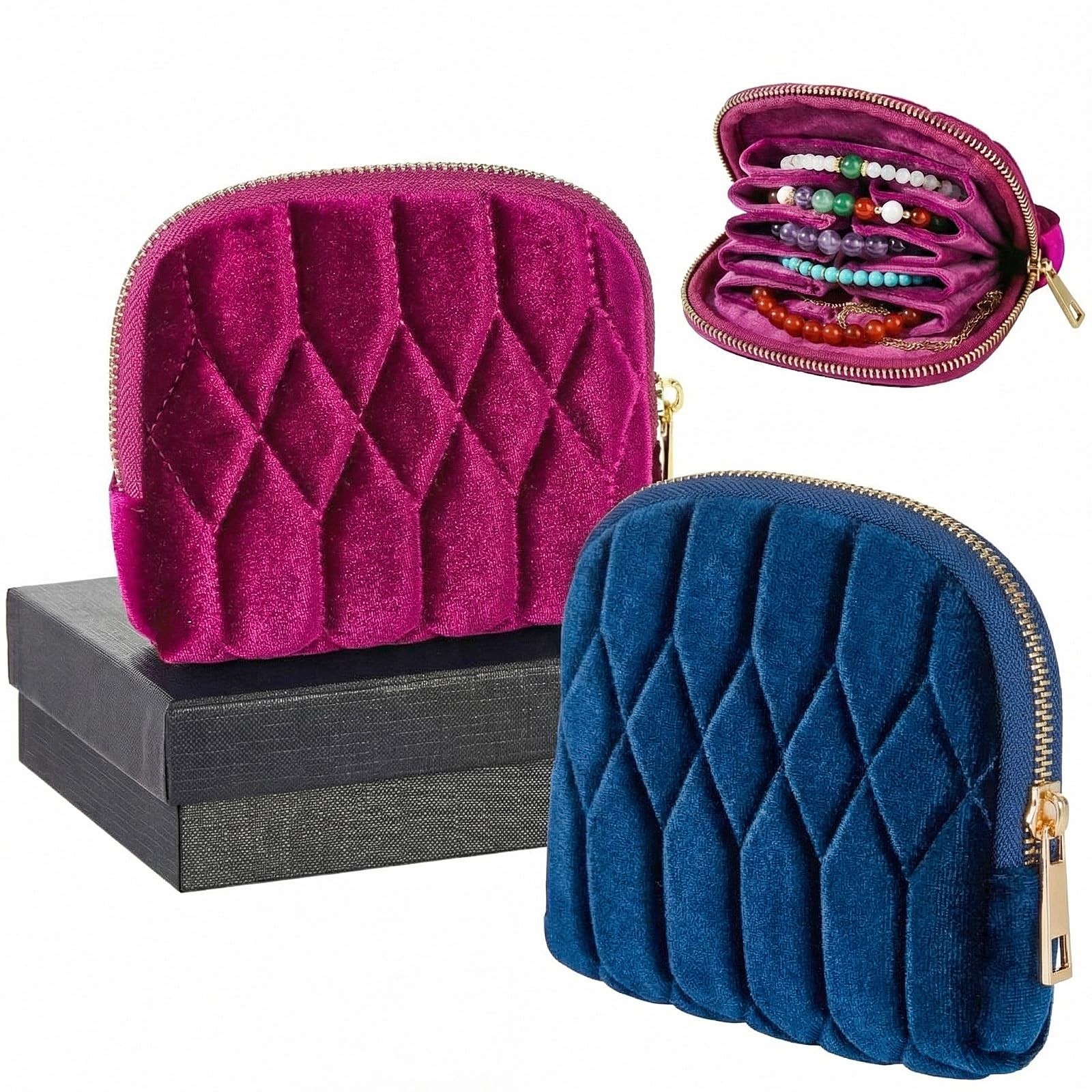 2 Pcs Small Travel Jewelry Case, Mini Soft Velvet Organizer Pouch for Bracele...