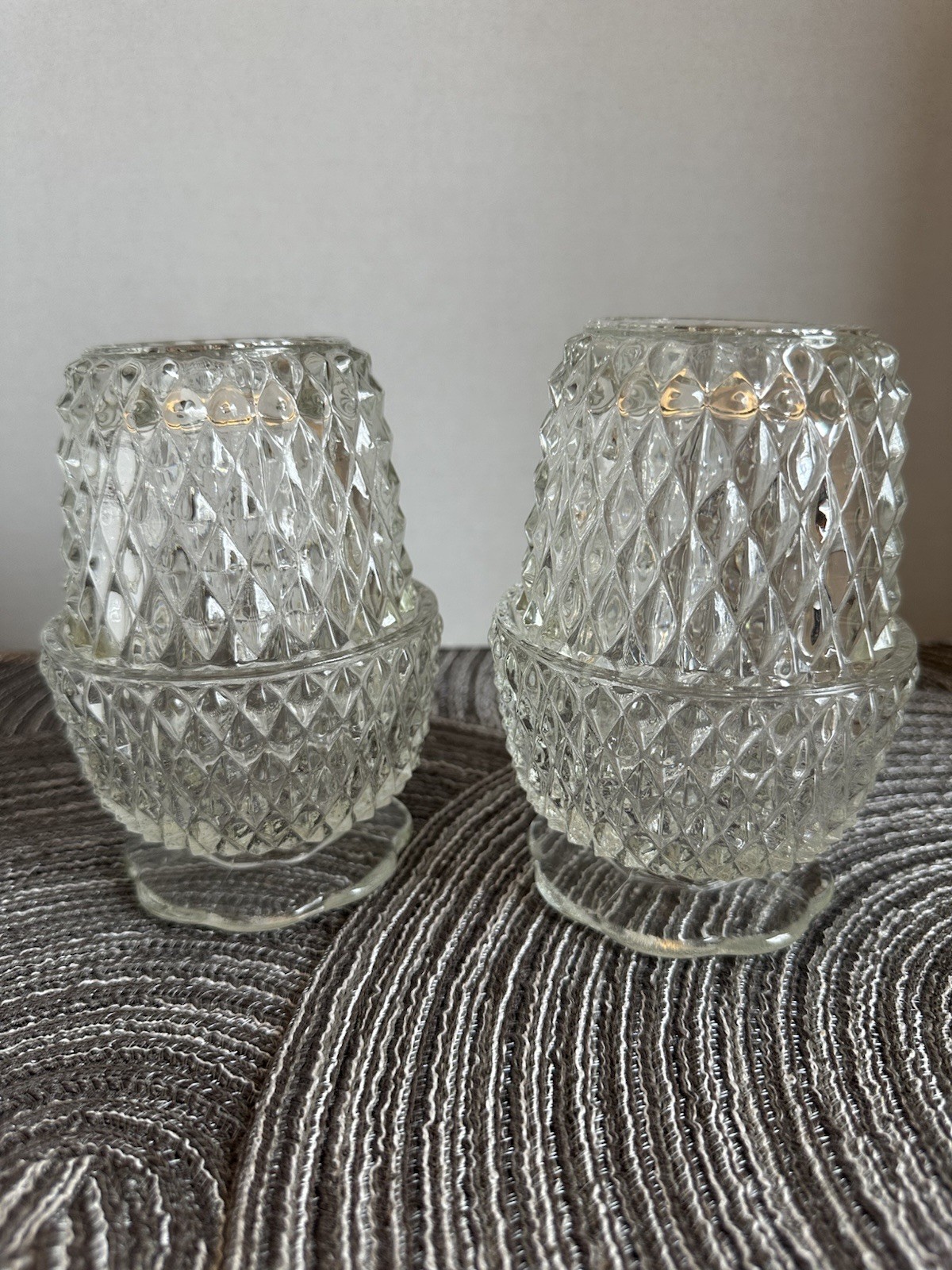 Indiana Glass Diamond Point Fairy Lamps Pair