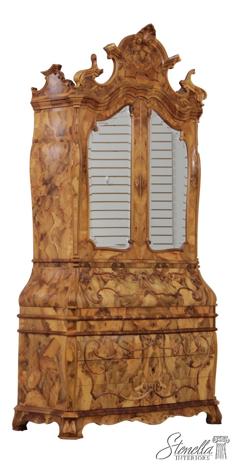 72105: Vintage Italian Olive Wood Secretary Desk