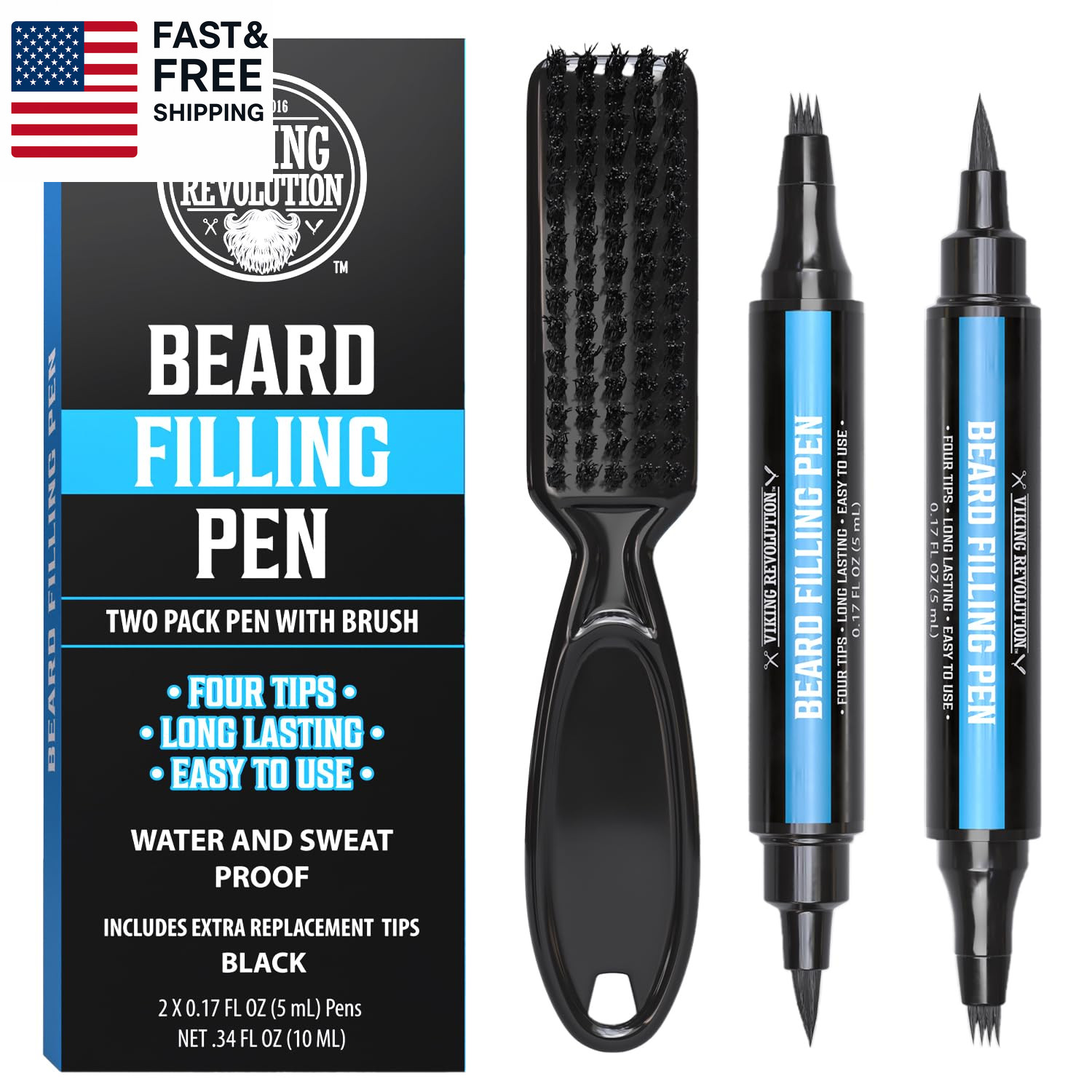 Beard Pen (2 Pack) - Black Beard Pencil Filler for Men Lapiz Para Barba De Homb