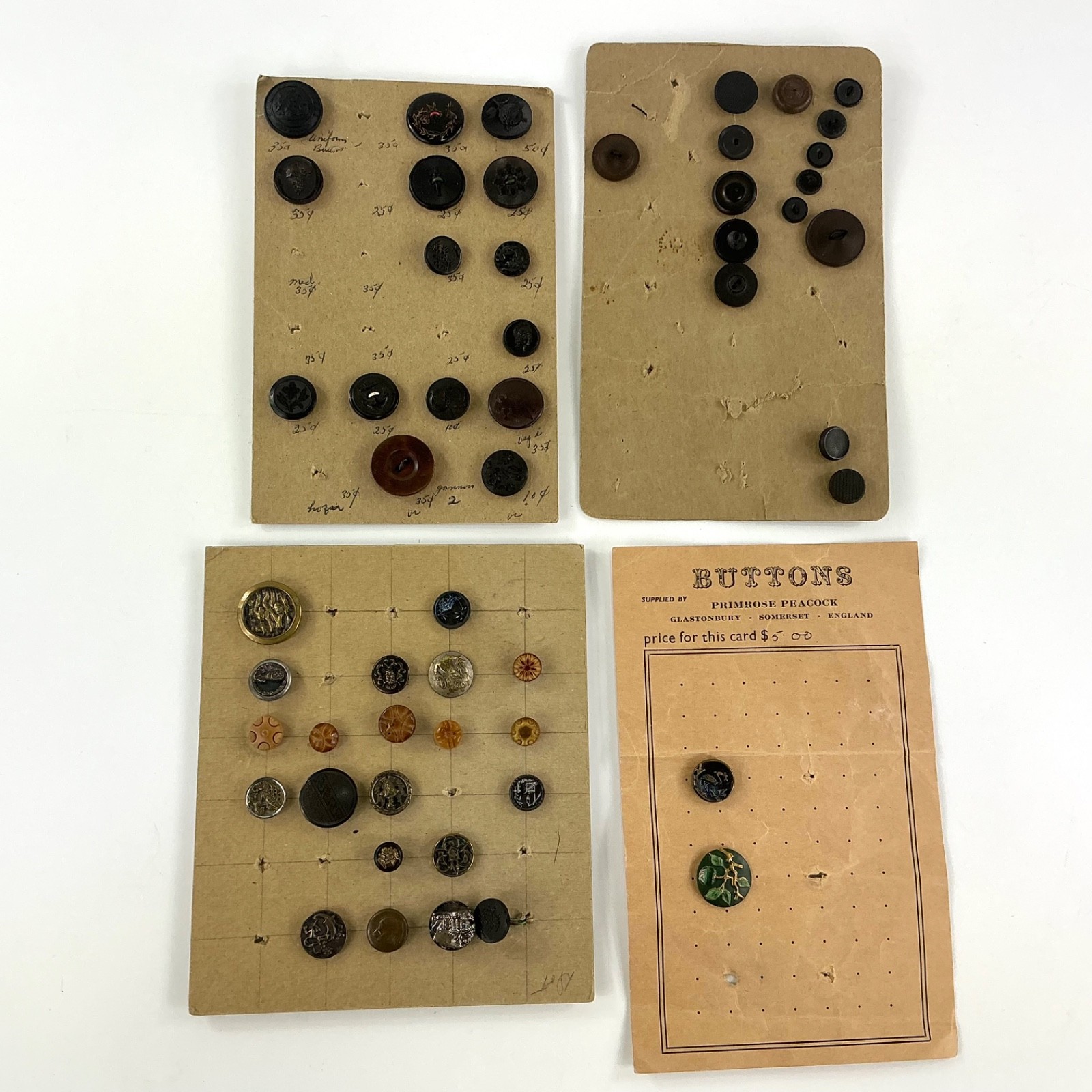 53 Vintage Collectible Sewing Buttons on Board Various Shapes Themed