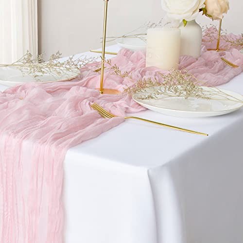 2 Pack Blush Cheesecloth Table Runners, 10Ft Gauze Table Runner Baby Pink