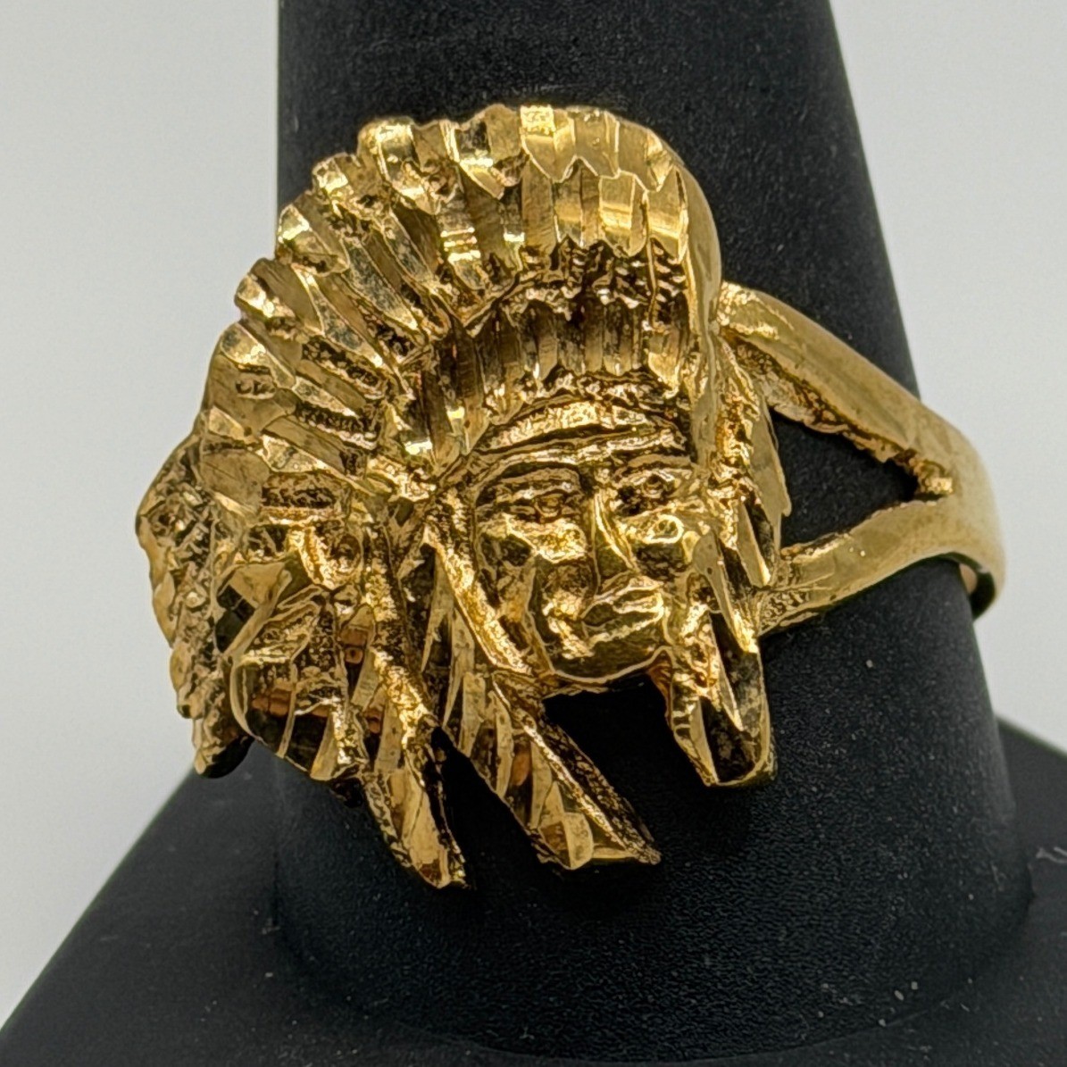 Gold Tone Native American Head Ring Size 11 Bold Statement Men's Ring