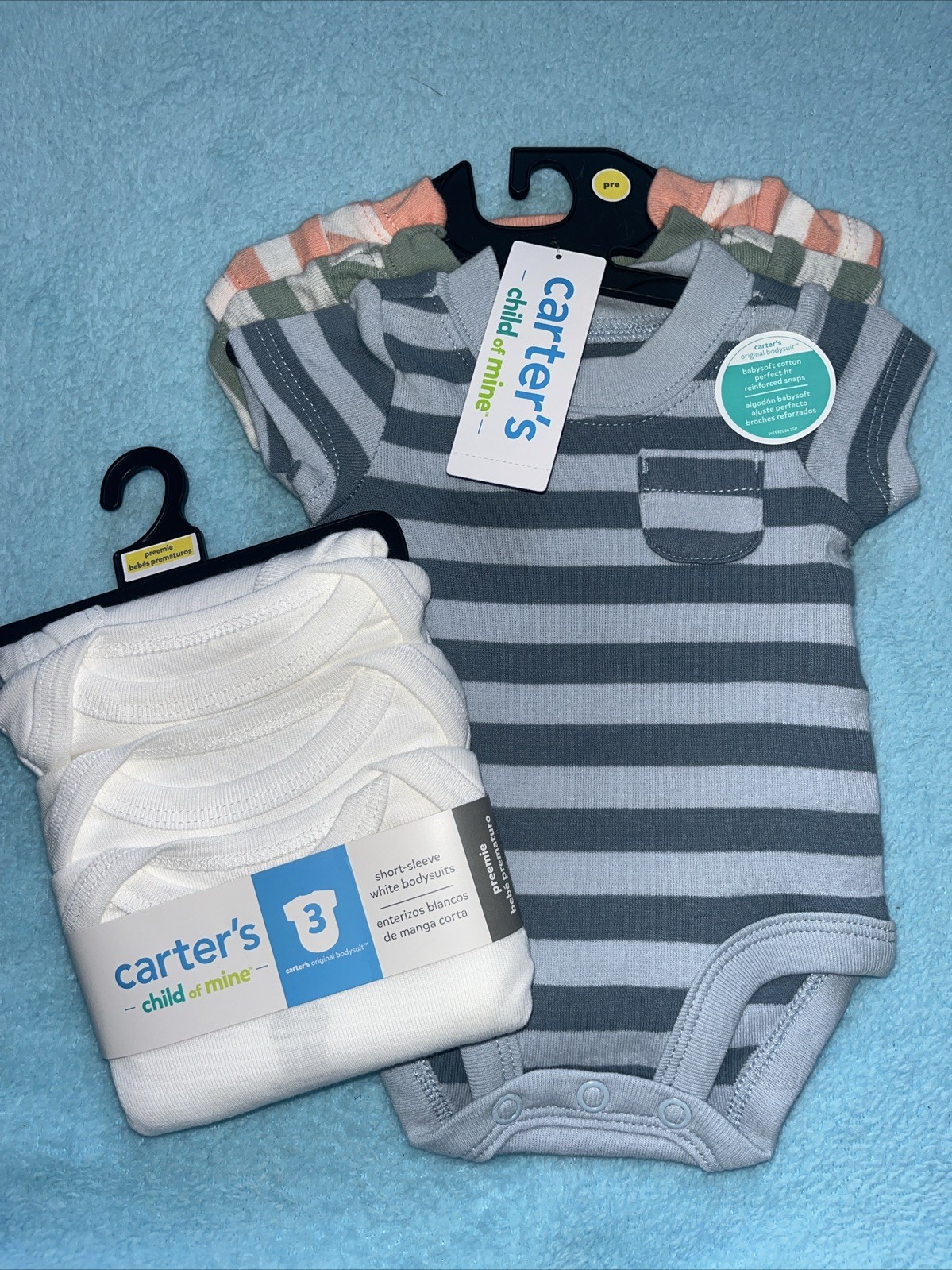 Preemie Layette Set Neutral Gender 6 Bodysuits One Piece Creepers Mini Pocket
