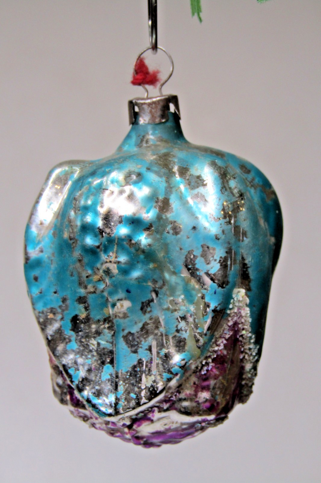 Antique VTG Glass Glitter Embossed ROSE FLOWER BUD Christmas Ornament Germany