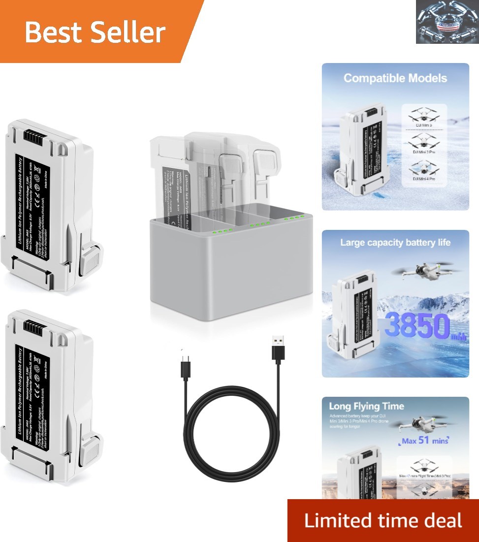 Rechargeable 2-Pack 3850mAh Batteries with Fast Charging Hub for DJI Mini Drones