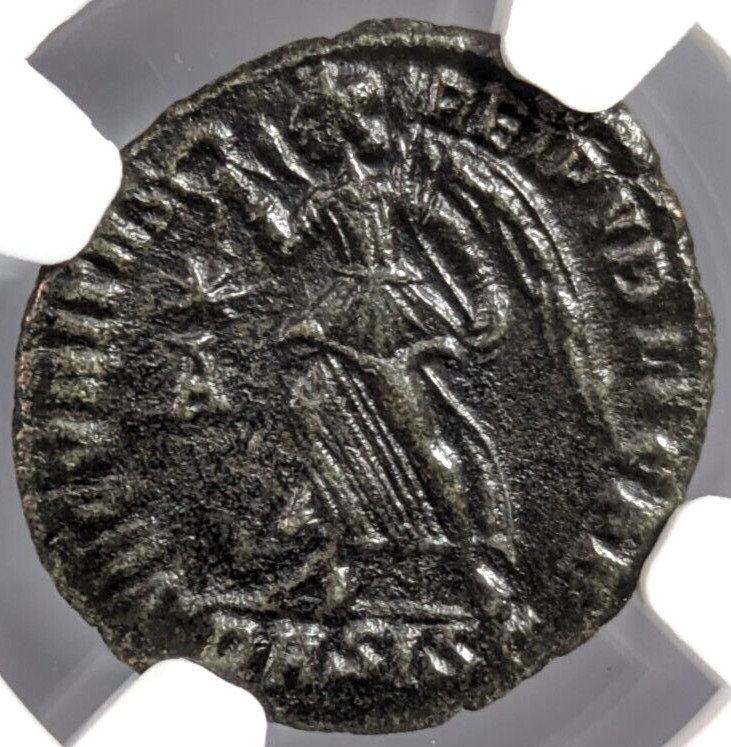 Valens Eastern Roman Empire NGC AU Ancient Angel BI AE3 Nummus Victory Wreath
