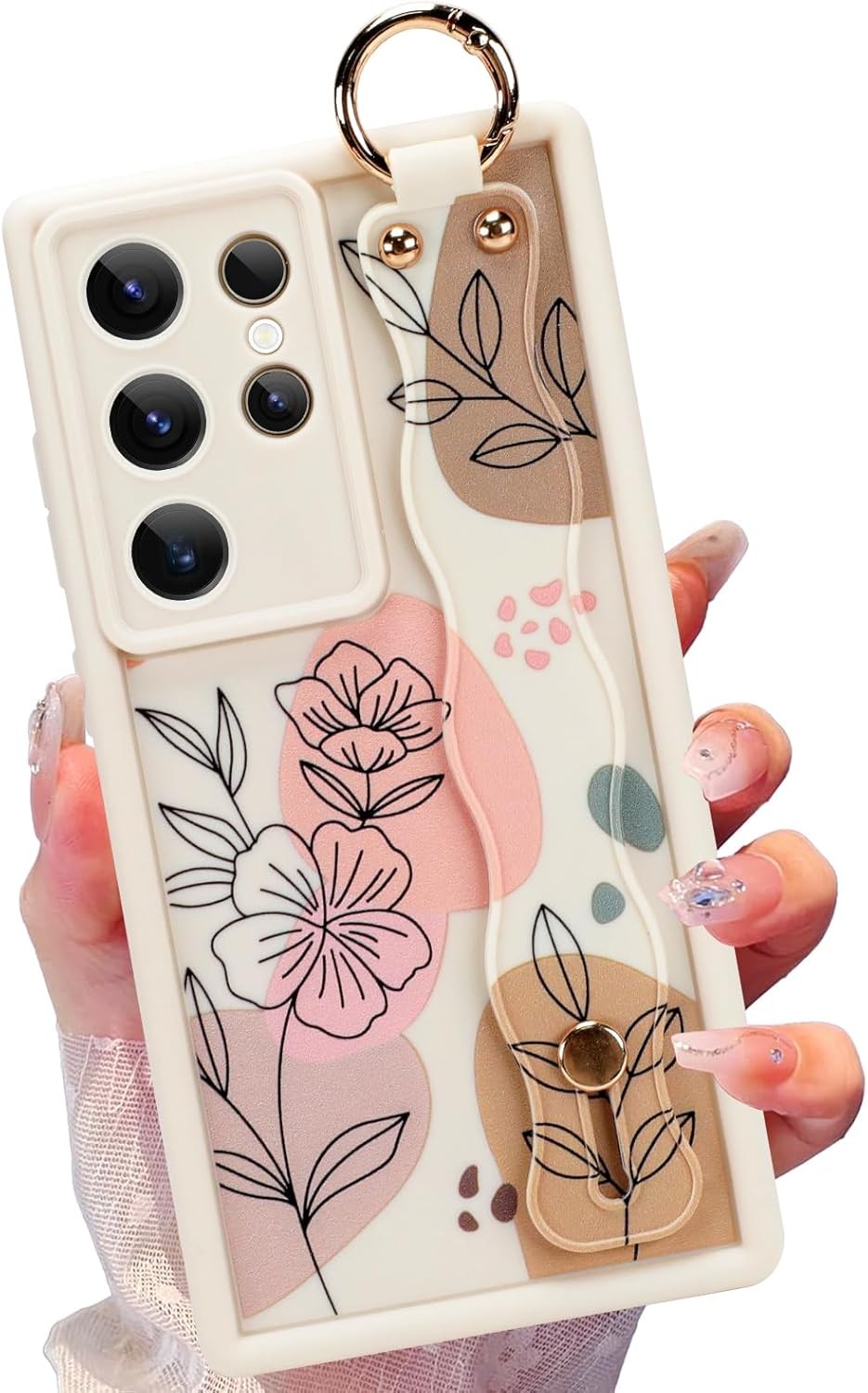 Silicone Case for Samsung Galaxy S23 Ultra with Strap, Cute Flower Floral Design