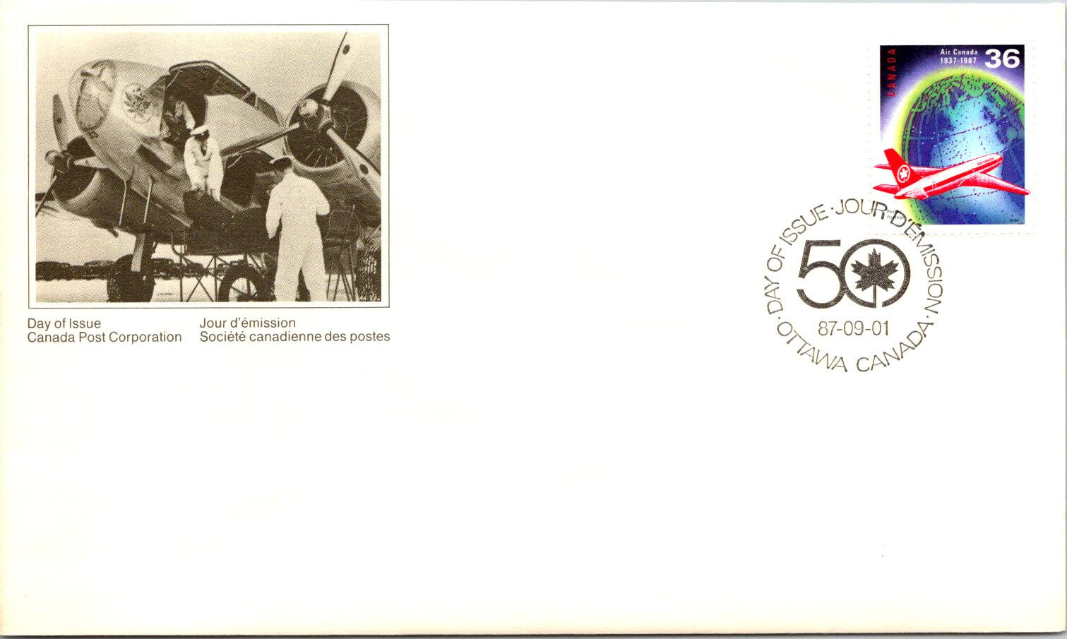 FDC Canada - Air Canada Celebrates its 50th Anniversary 1987 - A00116