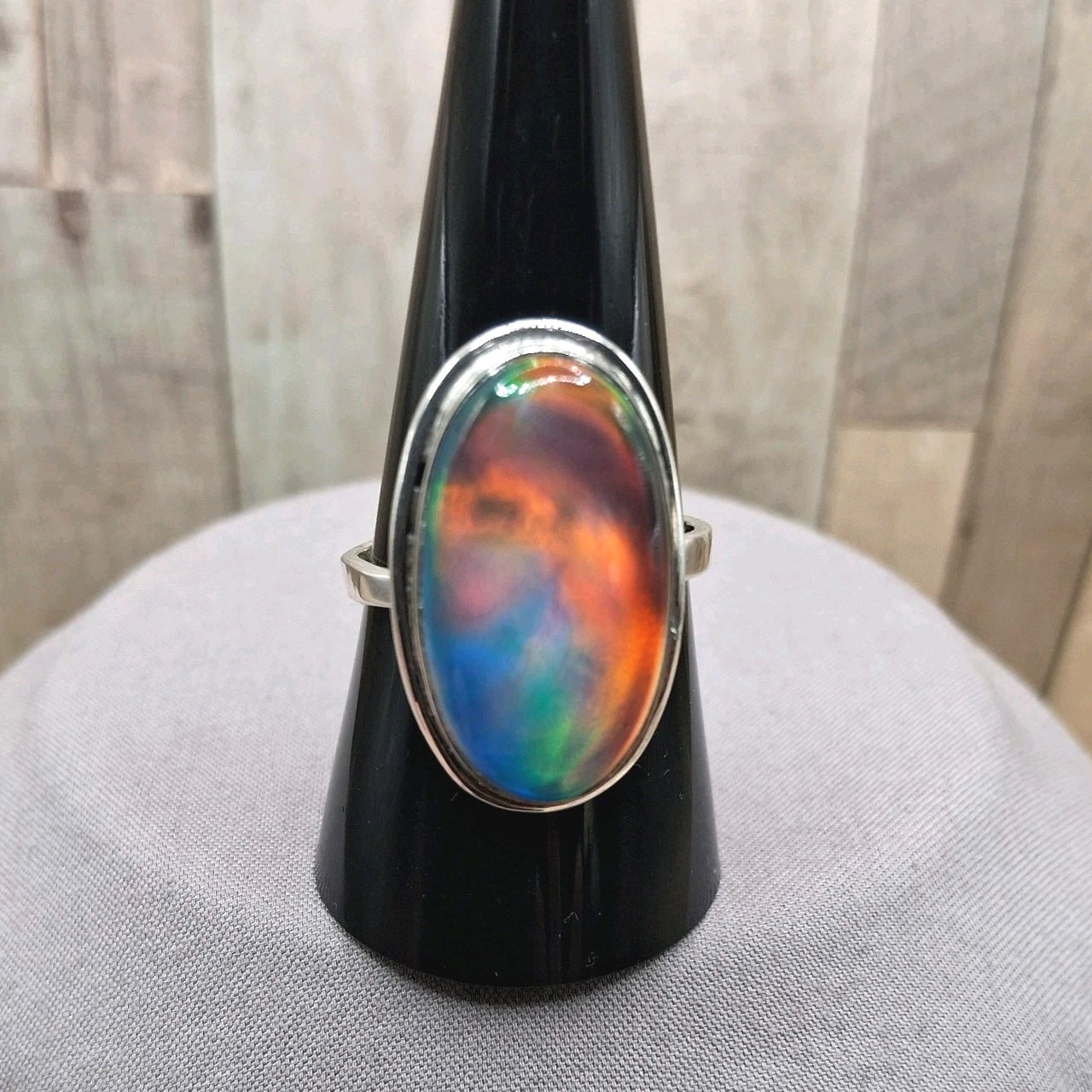 Big Colorful Aurora Opal Ring Size 7-10.5 Sterling Silver Southwestern Style 