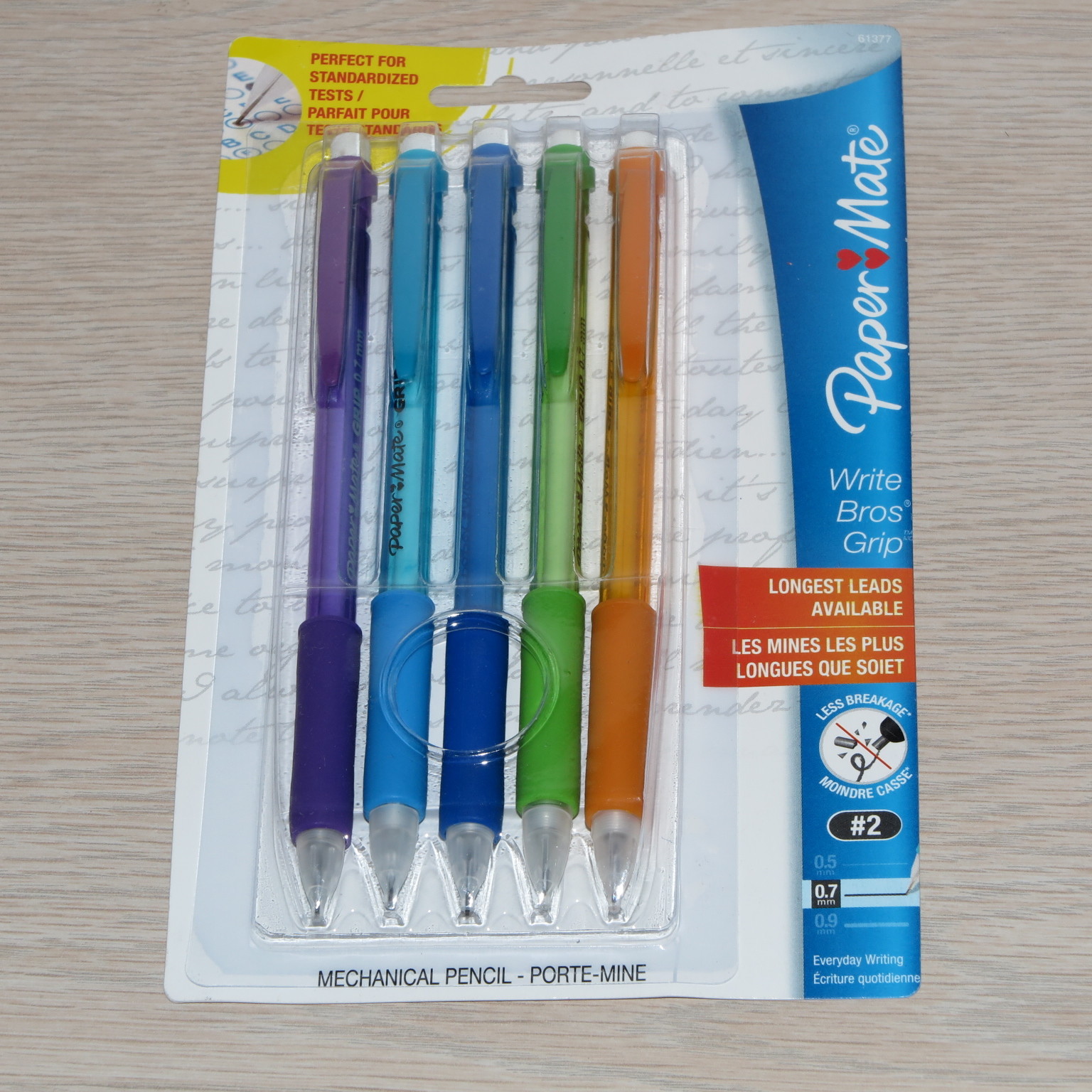 Paper Mate Write Bros Grip Mechanical Pencils (5-Pack) #2 0.7mm - New