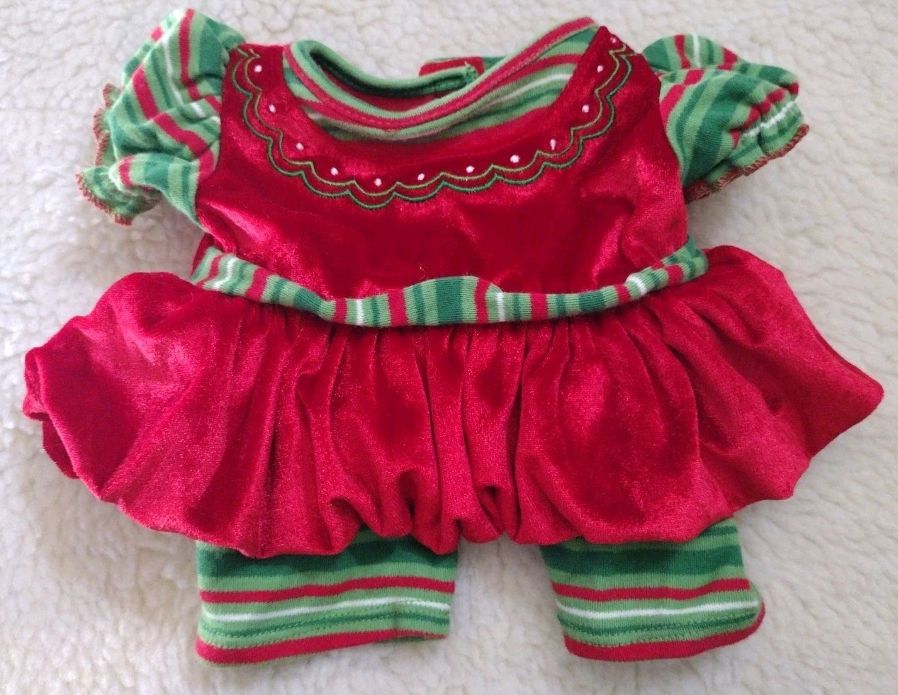 Build a Bear Girl Elf Vintage Red Green Velour Christmas Teddy Costume Holiday 
