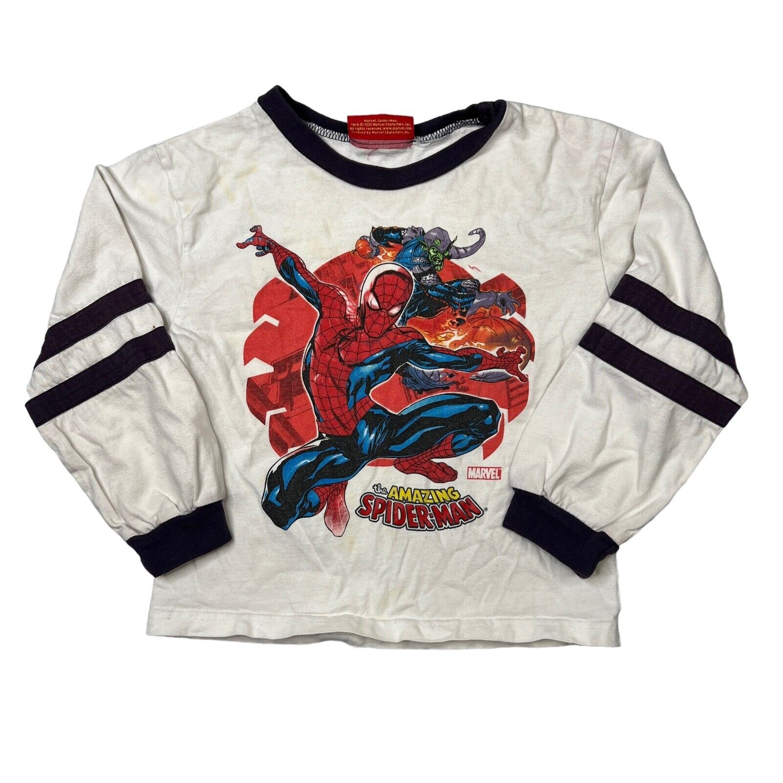 Marvel 2005 Amazing Spiderman Cartoon Long Sleeve T-Shirt FLAW White Youth Small