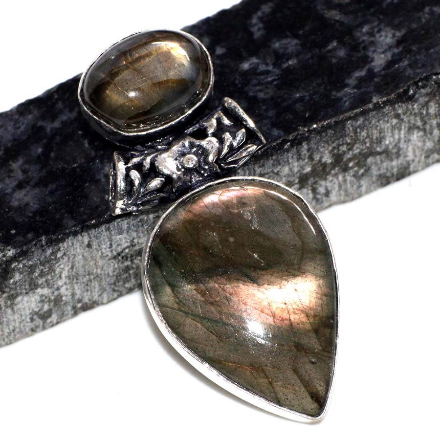 Pretty Fiery Labradorite 925 Silver Plated Pendant 2.1" Limited Gift MJ