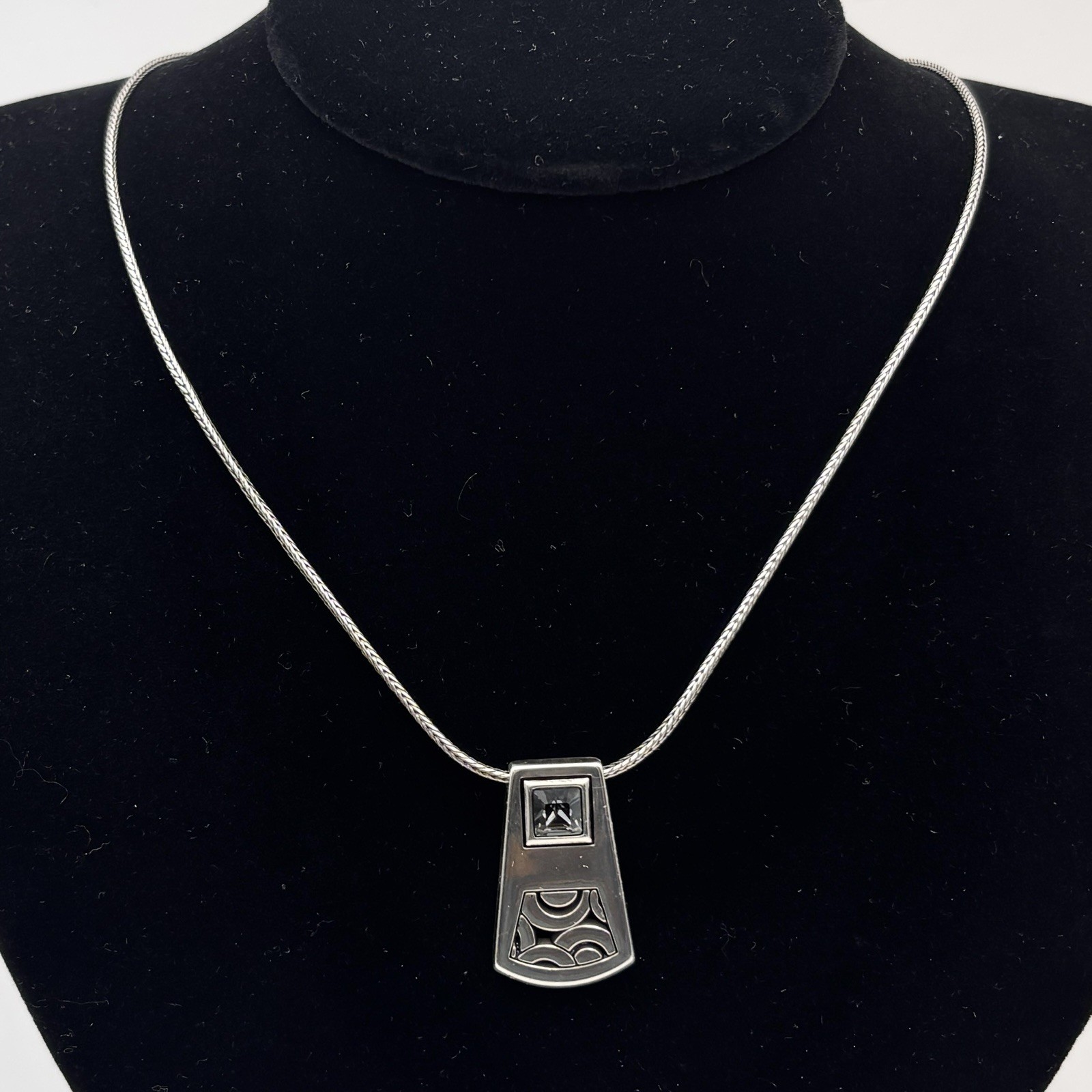 Brighton Bloc Haus Necklace Smoky Gray Crystal Pendant Chain Adjustable 16-18”