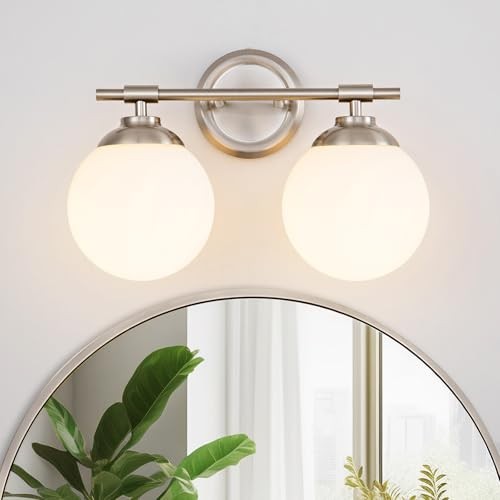 Bathroom Light Fixtures, 2-Light Nickel Vanity Lights Over 2 Lights Sand Nickel