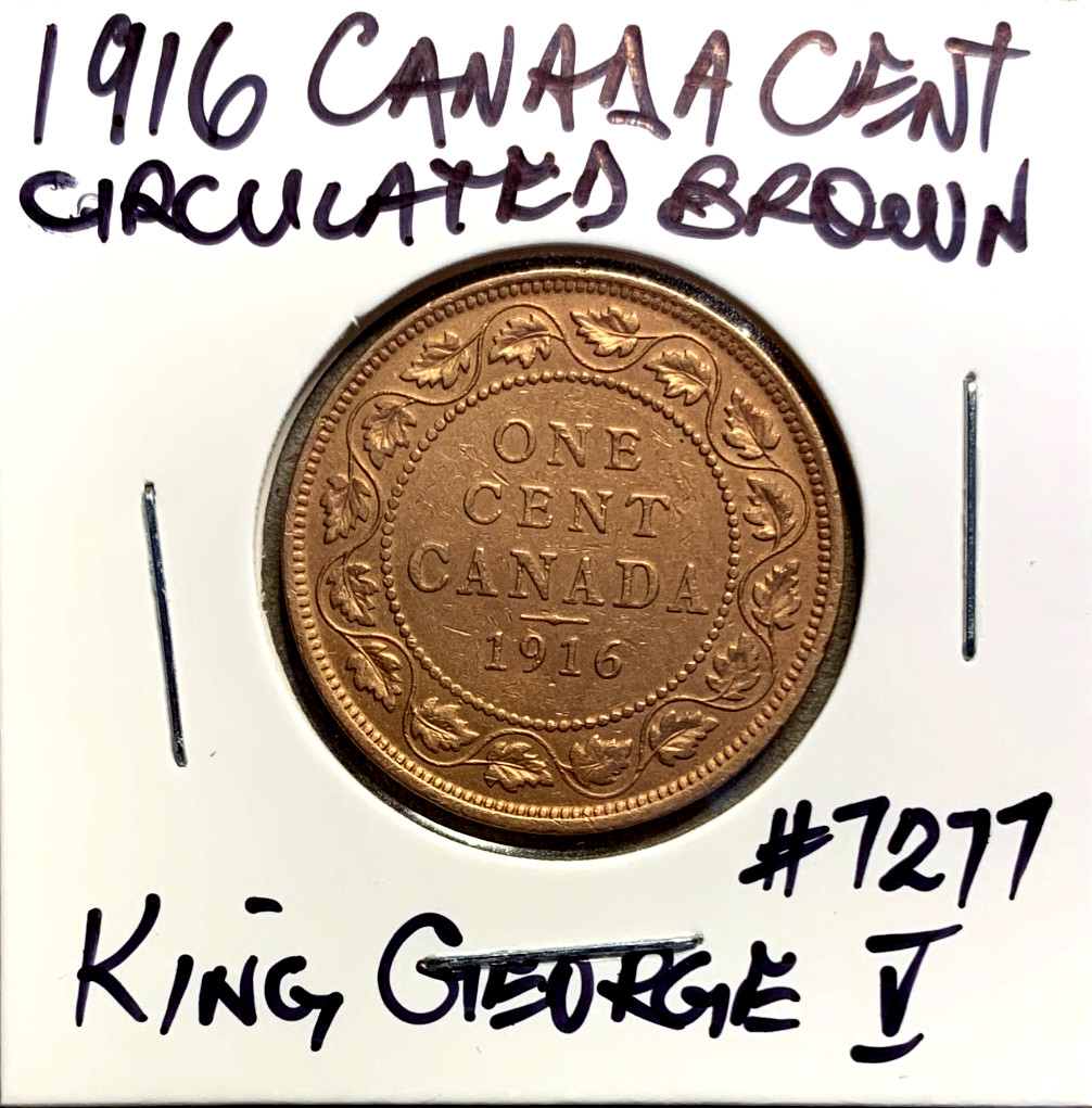 1916 Large Canada Cent Lovely Circulated Brown King George V Canadian Penny
