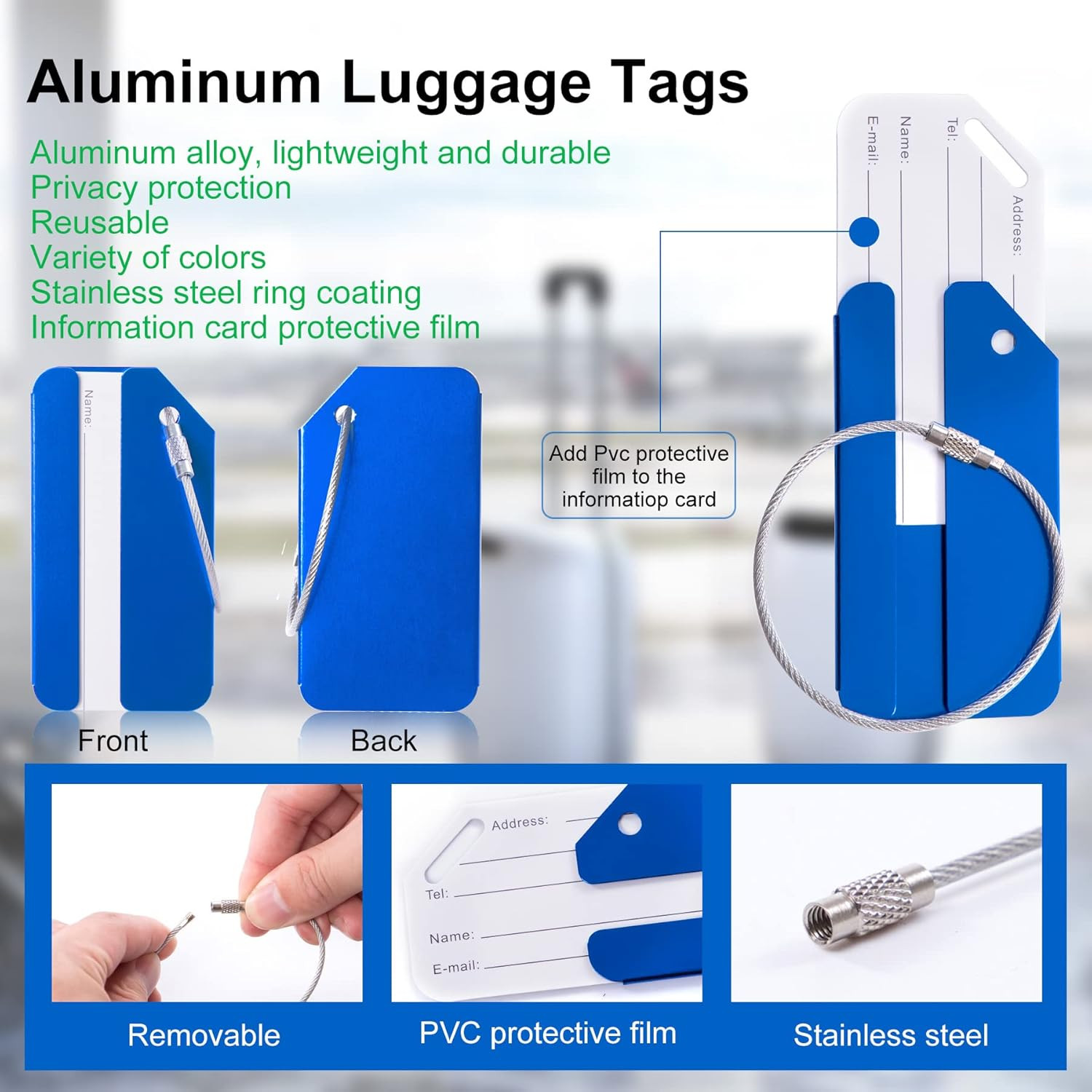 8 Pack Luggage Tag, Aluminum Luggage Tags Set with Name ID Card, Luggage Tag ...