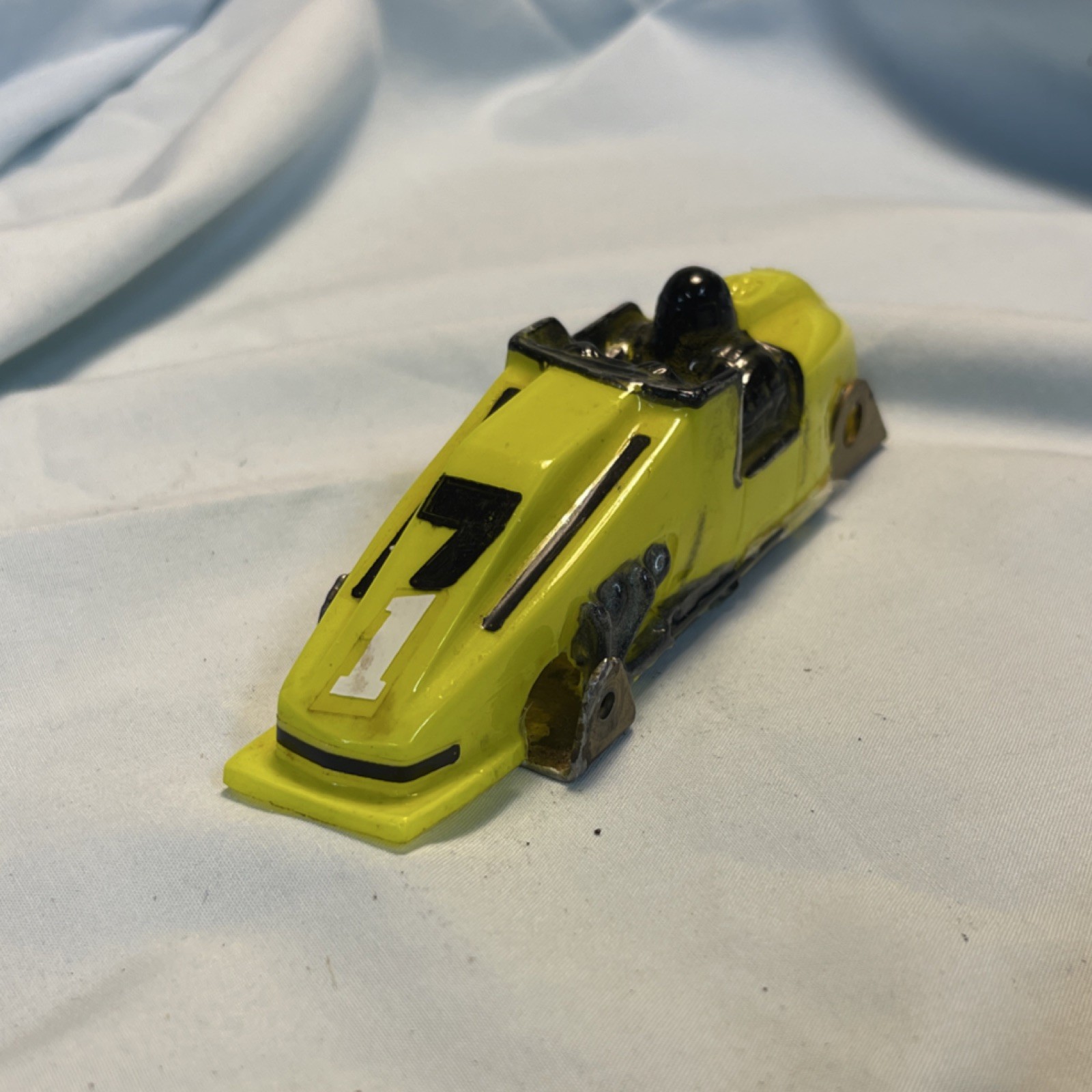 Vintage 1/32 Scale Yellow Sprint Slot Car & Brass Chassis 
