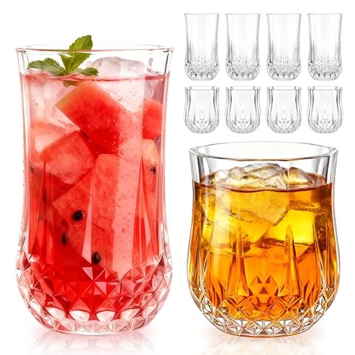  Drinking Glasses Set of 8,11 oz and 7 oz Kitchen Water Vertical stripe pattern