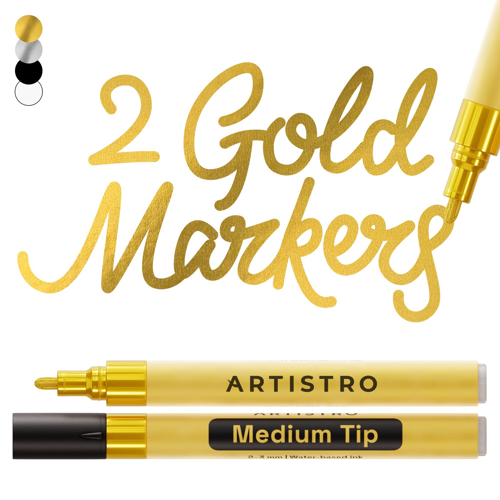 ARTISTRO 2 Gold Acrylic Paint Markers - 3mm 1 count (Pack of 2), 