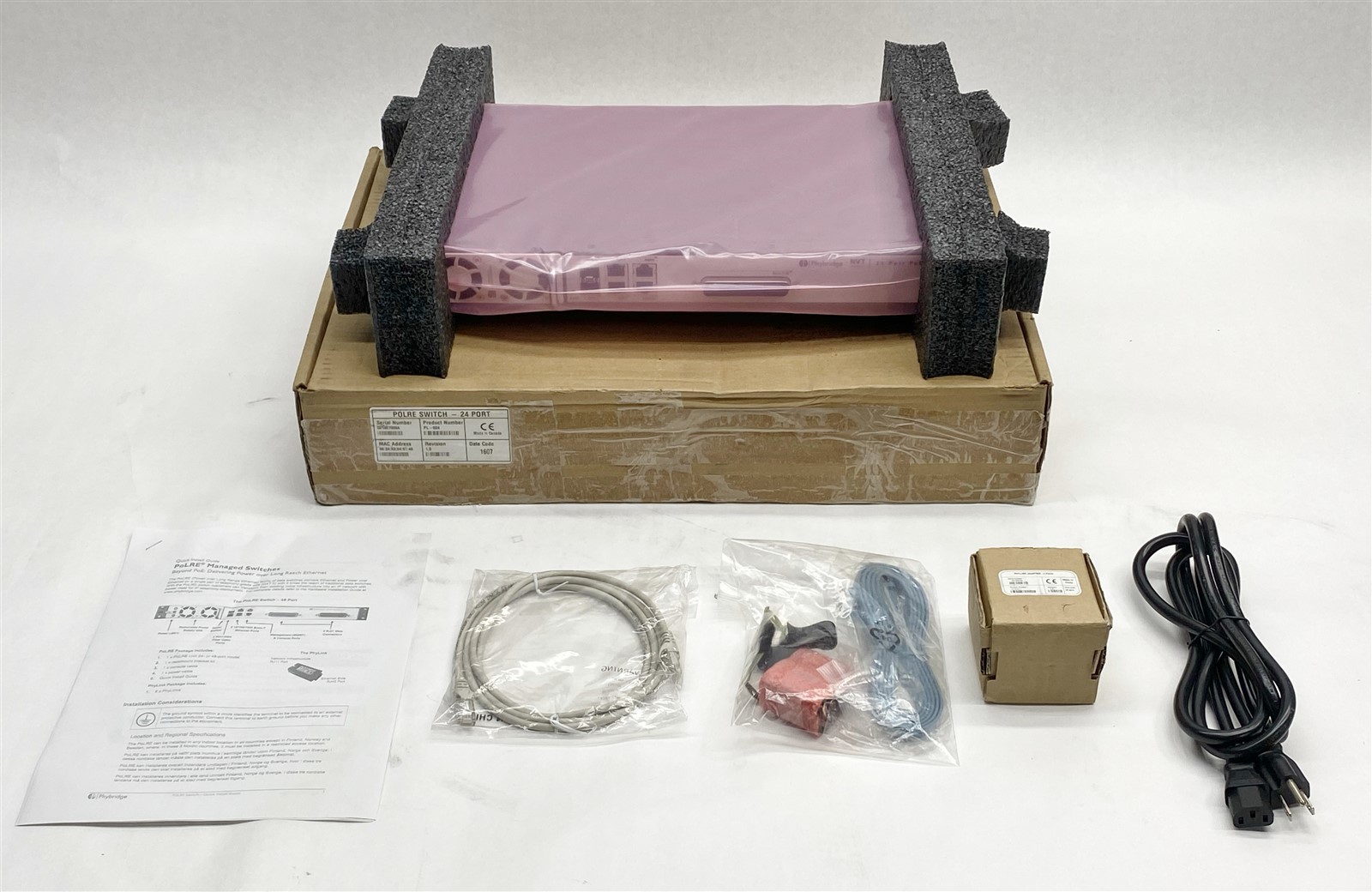 Phybridge PL-024 Rev 1.5 NVT 24-port Rack-Mountable PoLRE Switch NEW