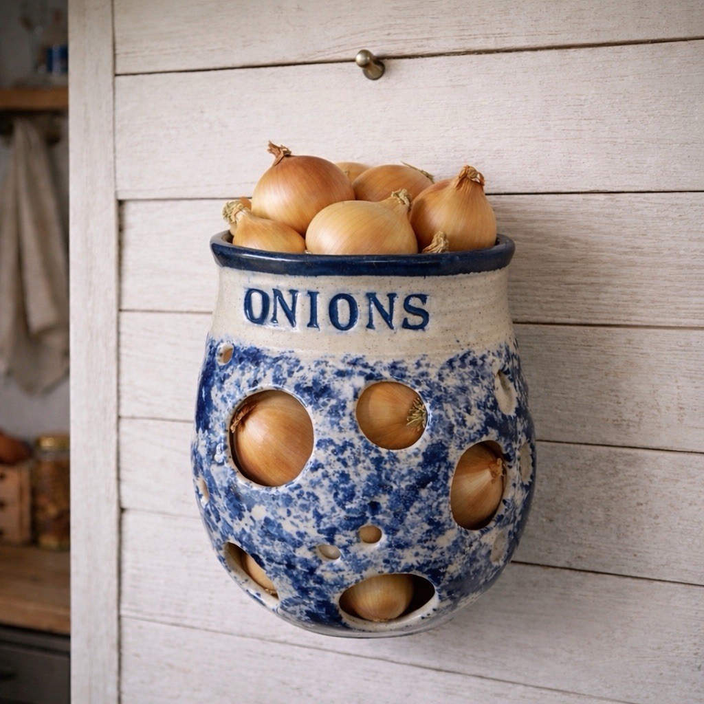 Studio Pottery Onion Saver - Wall Hung - Signed - Country Farmhouse Style - OOAK