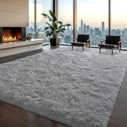  Area Rugs for Living Room Grey Rugs for Bedroom Large 6x9 Carpet Fluffy Furry 