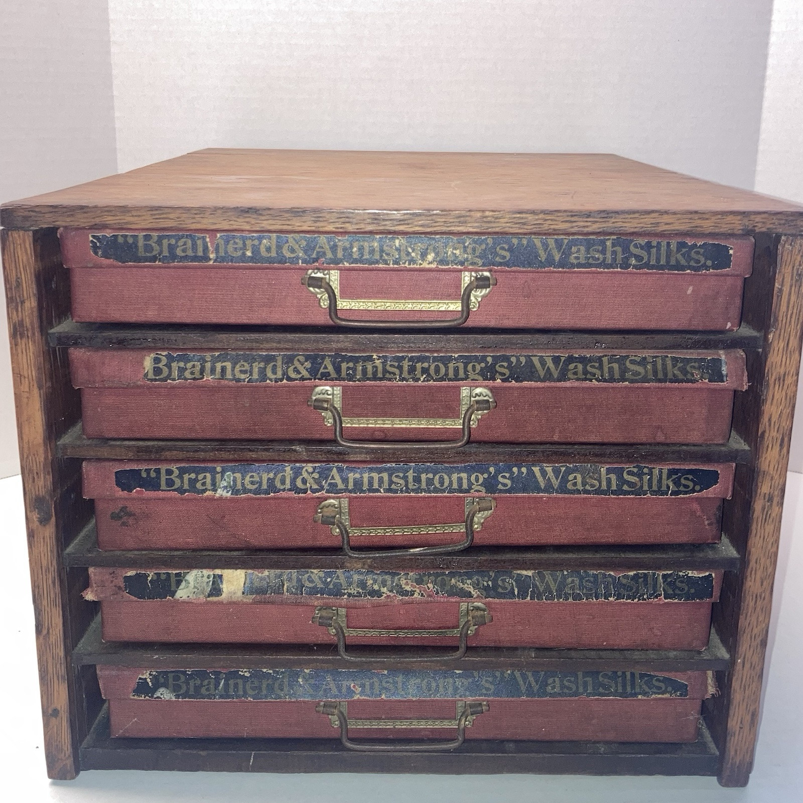 Antique Brainerd & Armstrong Spool Silk Cabinet 5 Drawer Country Store Display