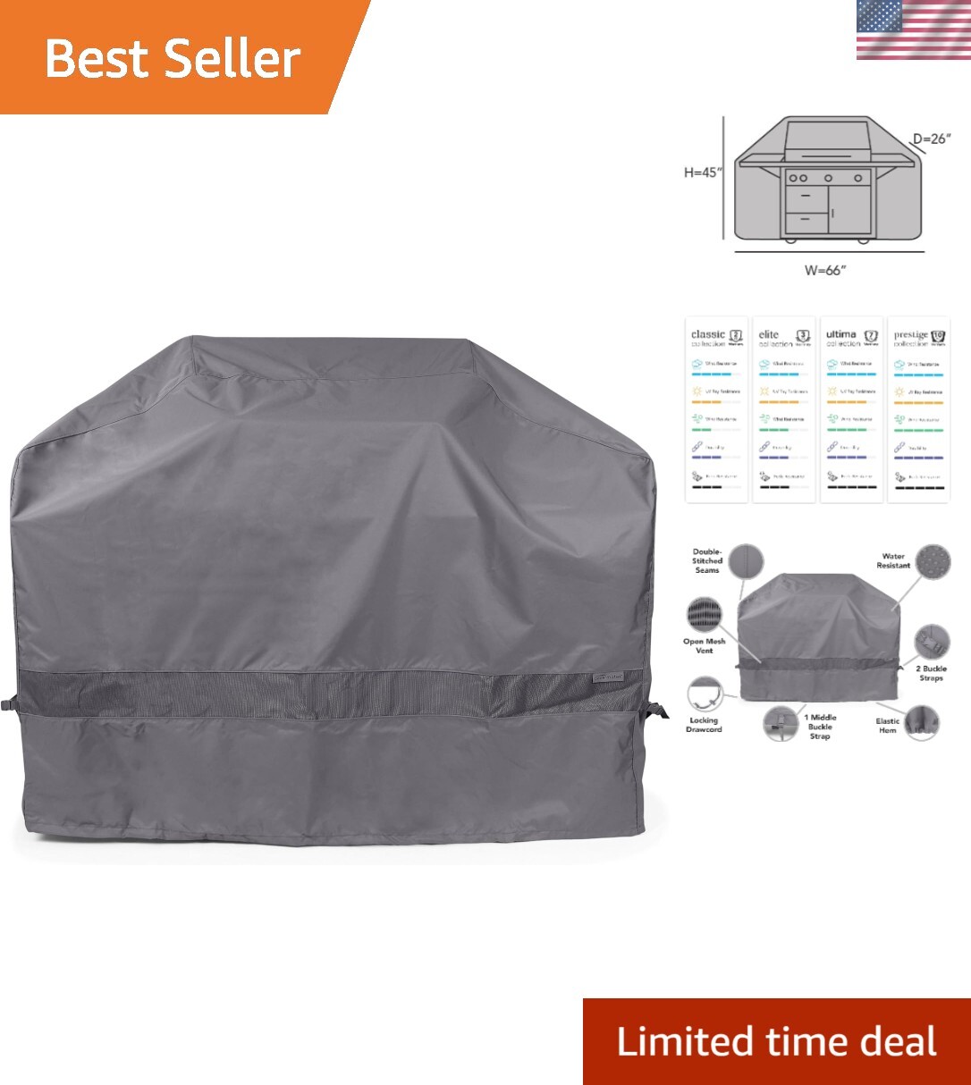 66 Inch Heavy Duty BBQ Cover with Adjustable Buckle Strap - Ultimate Protection