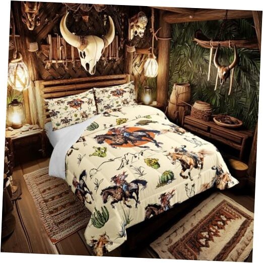 Western Bedding Sets,Cowboy Bedding Set Southwest Country Ranch Life Twin Brown