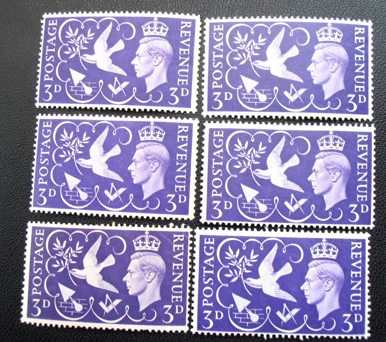 KGVI - 1946 - 6 x MINT  VIctory Stamps - 3d Purple