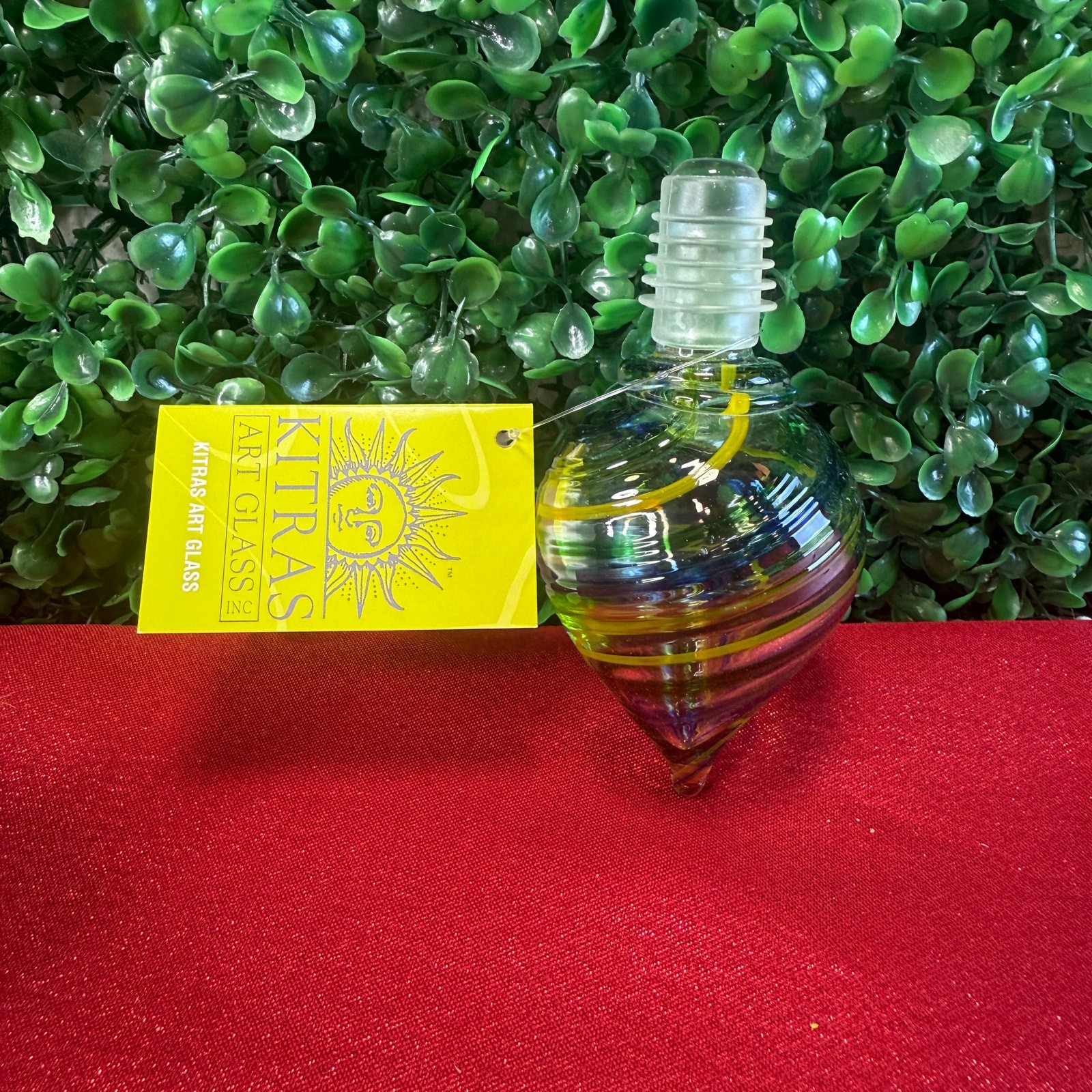 NWT Kitras Art Glass Radiance Drop Teardrop Ornament Yellow & Green Spirit