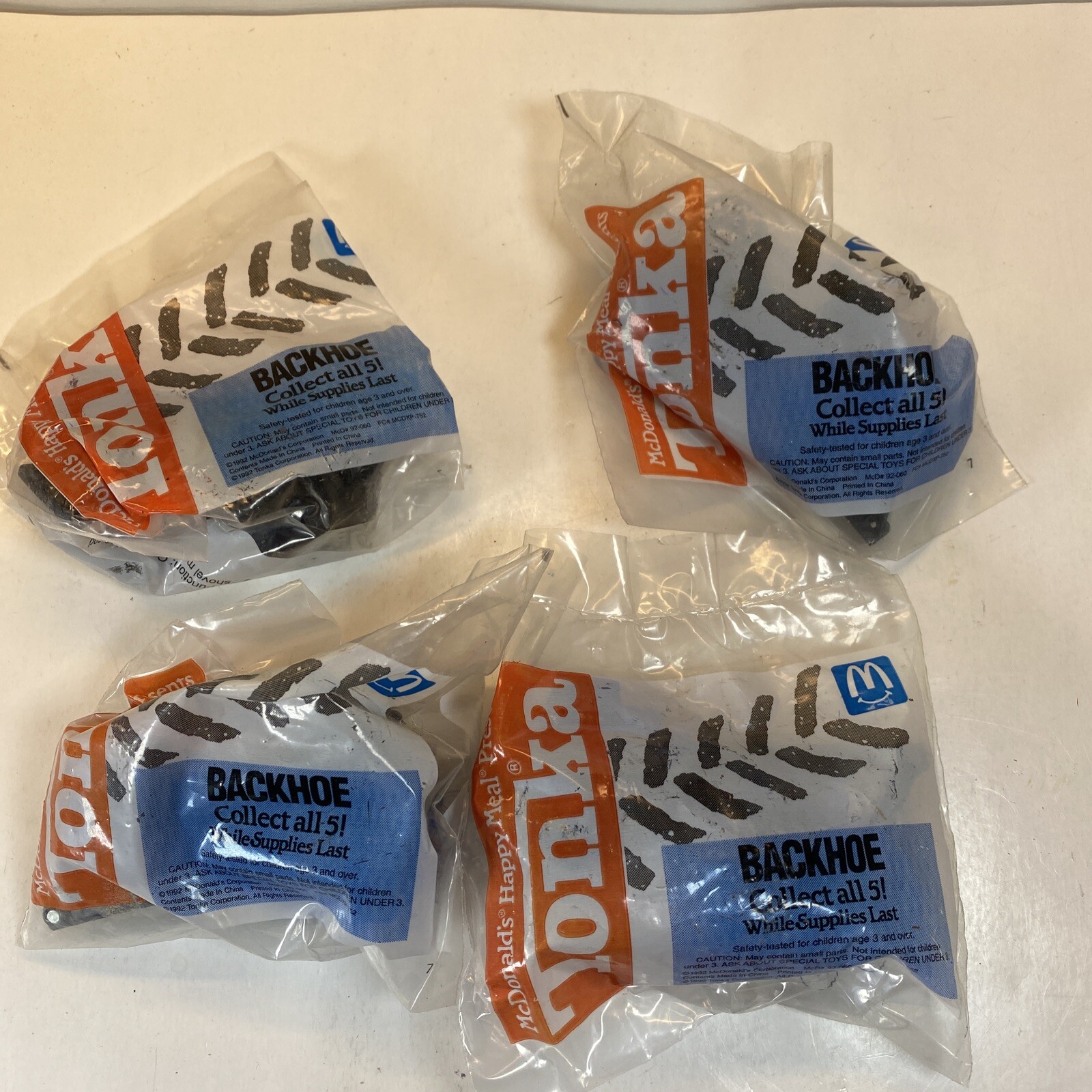 Vintage 1992 McDonalds Tonka Backhoe Lot Of 4 Happy Meal Toys NEW