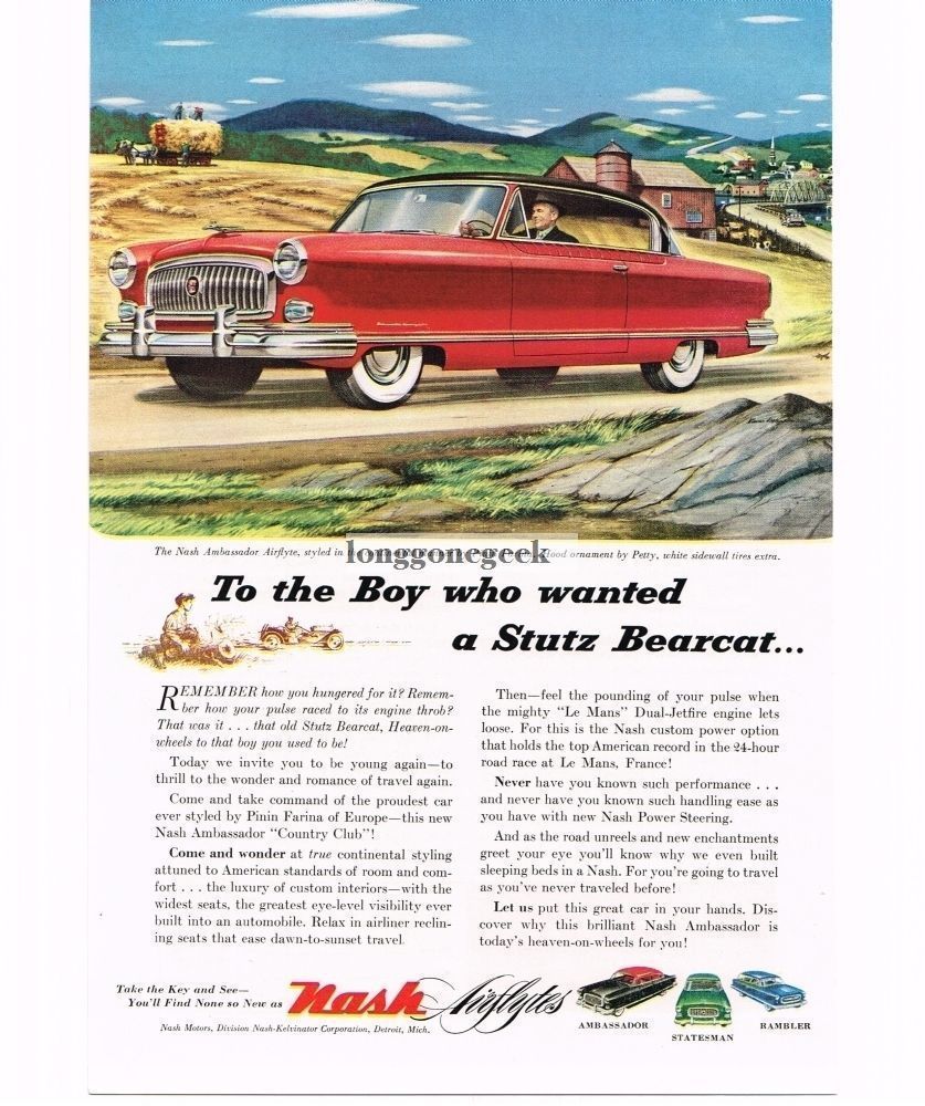 1953 Nash Red Airflyte Ambassador art Vintage Print Ad 
