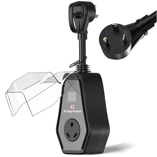 RV Surge Protector 30 Amp for Outdoor Travel 30Amp with LED Display Black