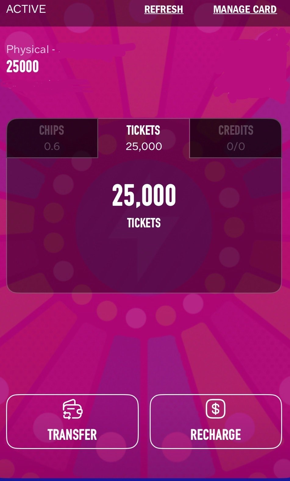 DAVE AND BUSTERS POWER CARD WITH *25,000* TICKETS