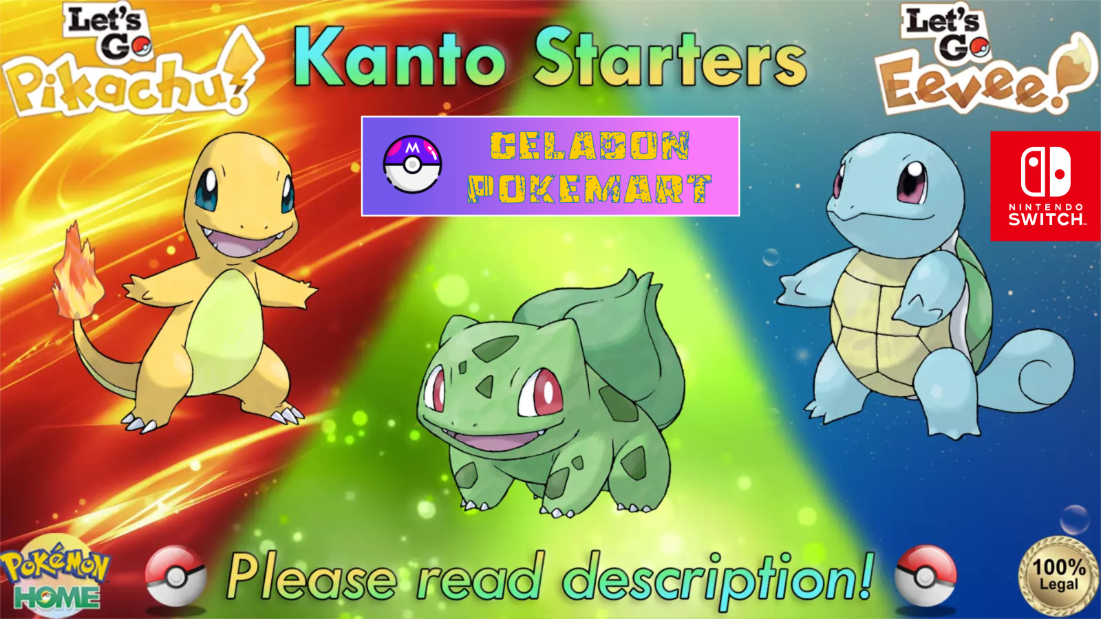 🟡🟤 Shiny/Non-shiny Bulbasaur/Charmander/Squirtle Bundle - Pokemon Let's Go ✅